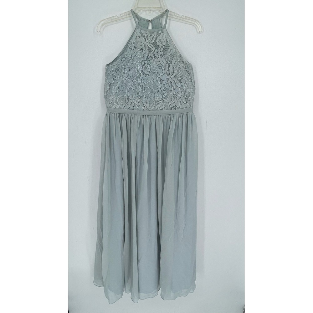 JJ's House NWT Women's Blue Lace Halter Chiffon Formal Maxi Dress Size 14 Junior